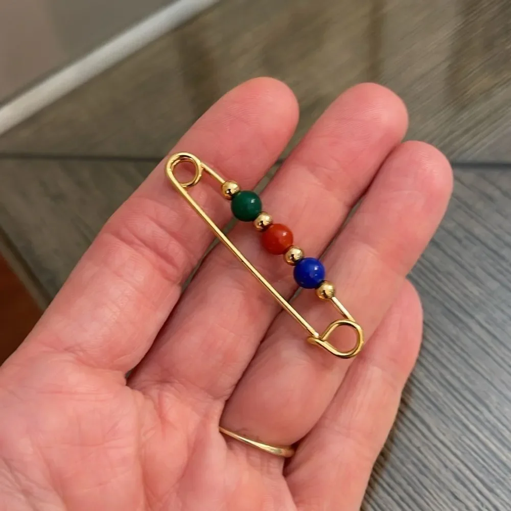 Vintage Avon Classic Beaded Pin Gold-tone Metal Safety Pin - Brooch